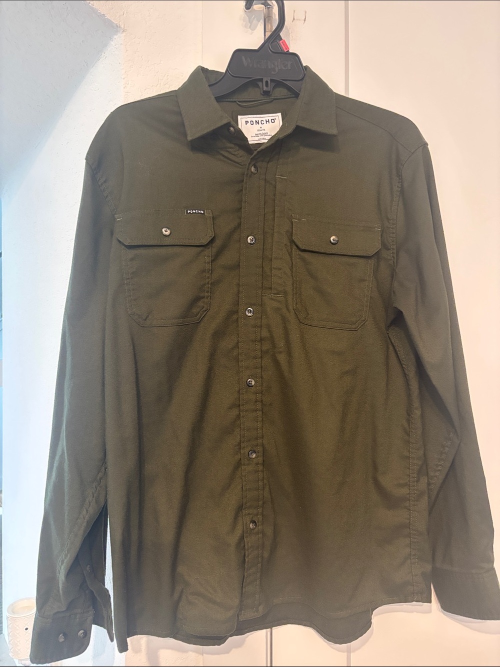 Poncho Men's Long-Sleeve Button-Up Shirt Green (M-Slim)